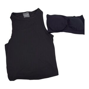 2pc Black Sleeveless Crop Top and Bandeau Set